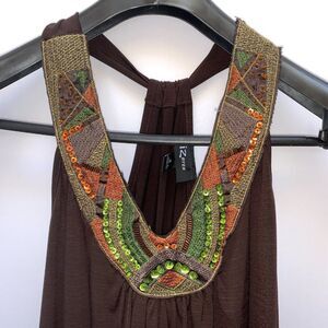 Iz Byer chocolate brown boho chic summer  sun vacation dress